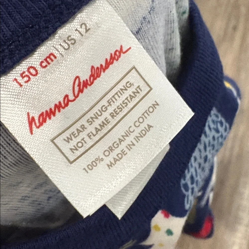 Hanna Andersson Size 12 Winter Christmas Trees Navy Long Sleeve Pajama Top Shirt